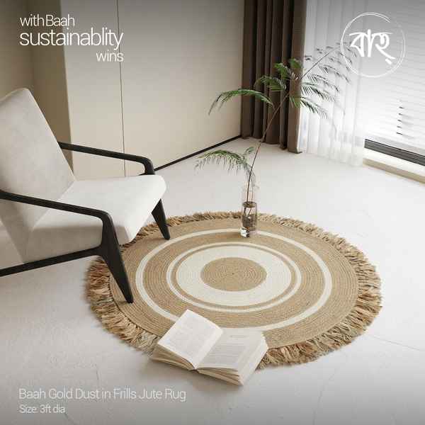 Baah Gold Dust in Frills Jute Rug 3ft dia